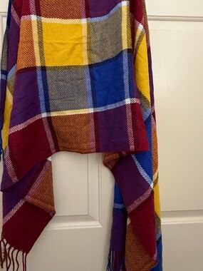 Mossimo Supply Co. Plaid Fringe Wrap in Purple, Blue, Yellow, Maroon